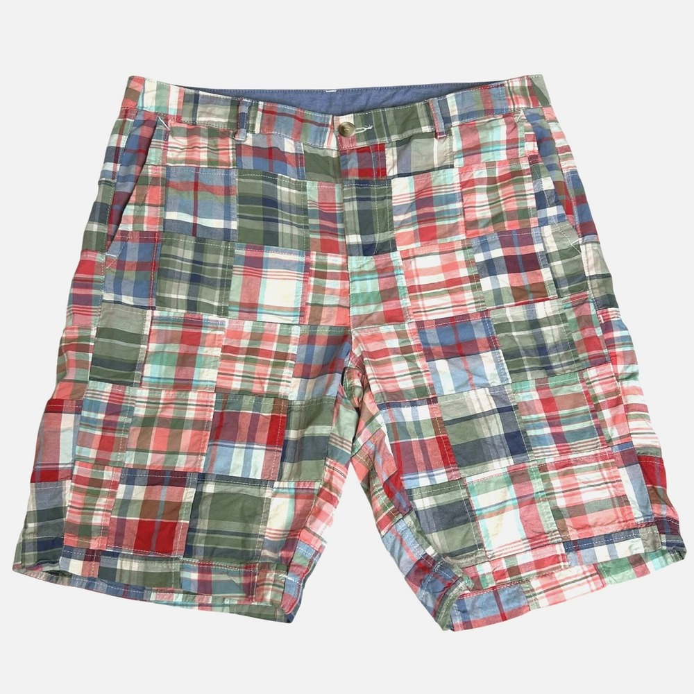 LL Bean Favorite Fit Patchwork Madras Shorts Womens 12 Multi Color Plaid 301420